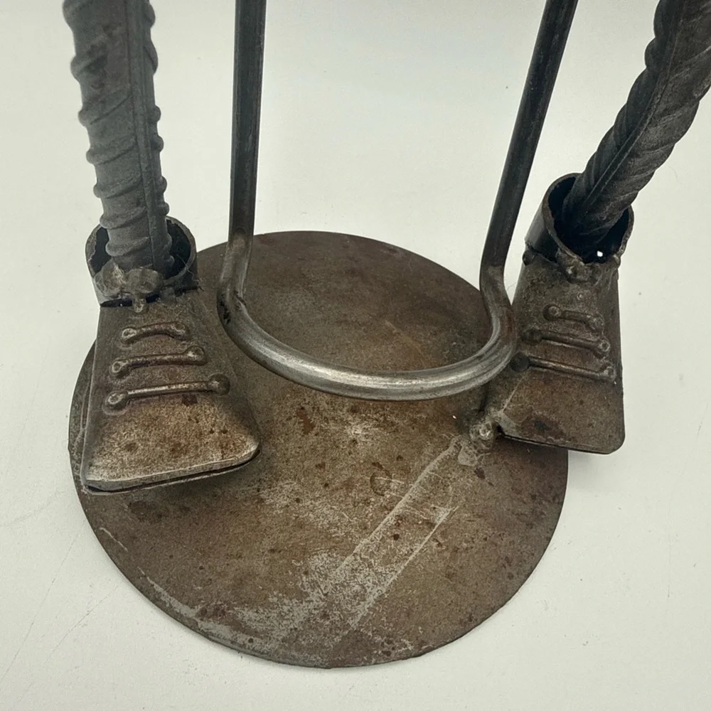 VTG H & K Metal Golfer Golf Wine Liquor Bottle Holder Steel/ Copper brutalist